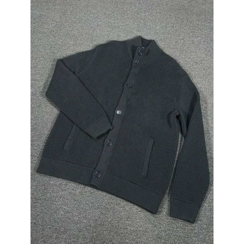 New Banana Republic Sweater Men's XL Black Chunky Knit Cotton Slub Zip Preppy